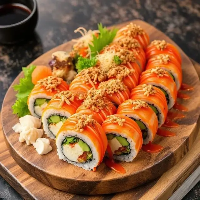 Dragon Roll sushi platter