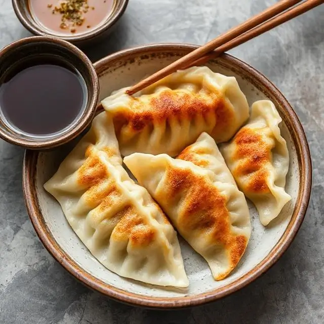 Pan-fried gyoza dumplings