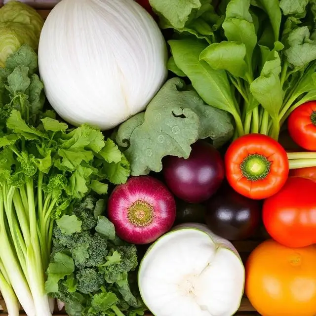 An assortment of fresh, colorful Japanese vegetables