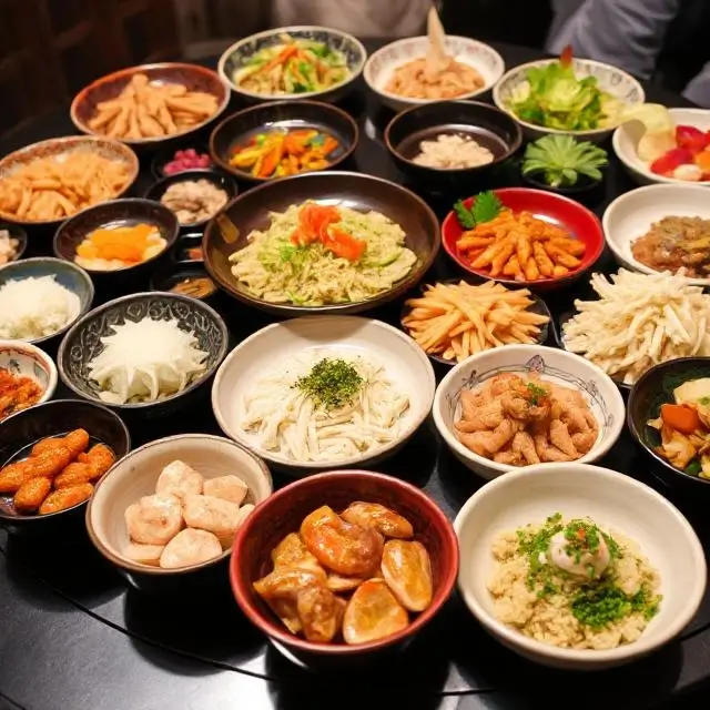 A grand assortment of Japanese dishes