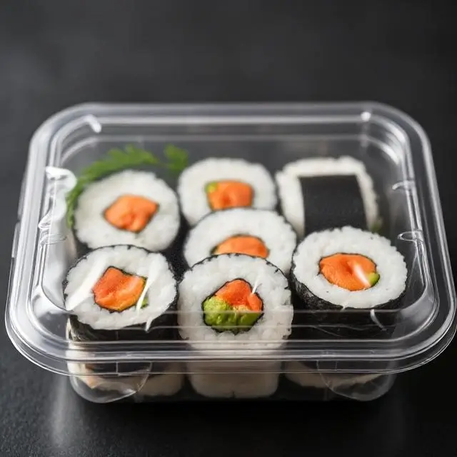 A sealed sushi container showing freshness