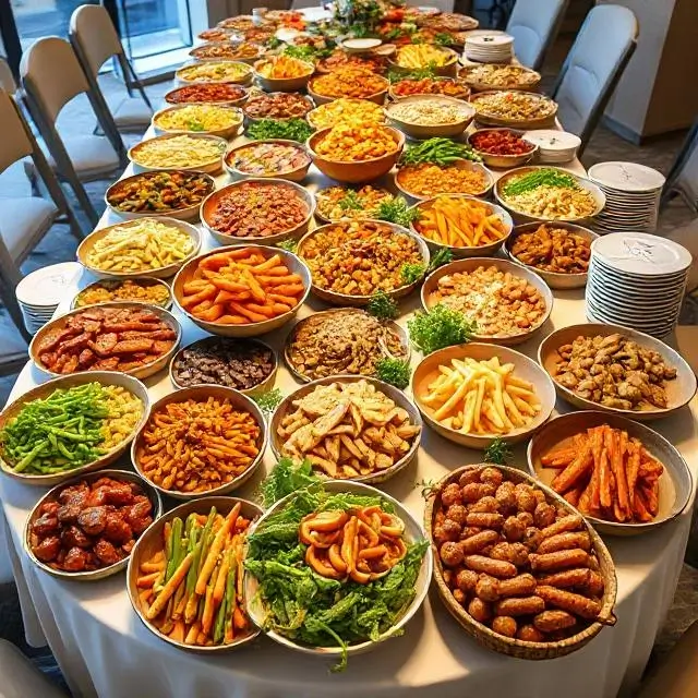 A large catering order spread across a table