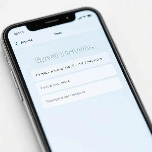 A smartphone displaying the special instructions field in an app