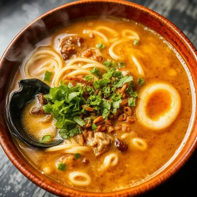 A steaming bowl of ramen